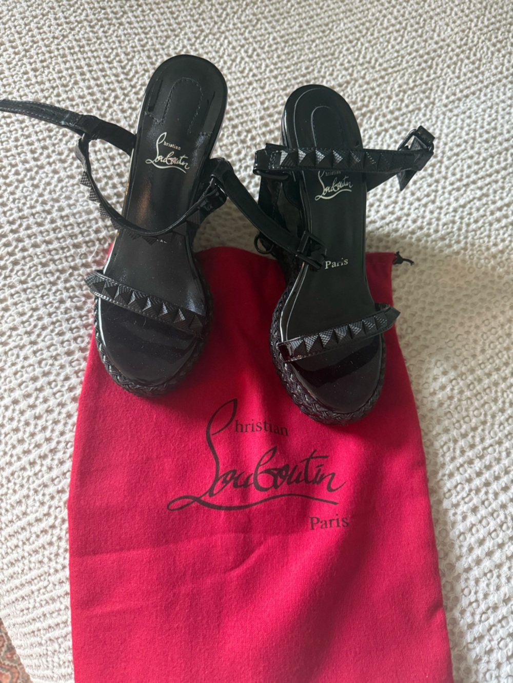 Christian Louboutin Pyraclou Black Patent Platform Wedges - Picture 4 of 7